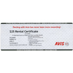 AVIS<sup>®</sup> Rental $25 Gift Card 