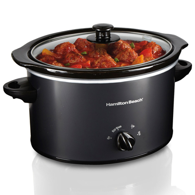 HAMILTON BEACH<sup>&reg;</sup> 3Qt Slow Cooker - Durable and reliable, this 3-quart capacity slow cooker has a removable, dishwasher safe stoneware insert and glass lid. Offers low, high and keep warm settings.